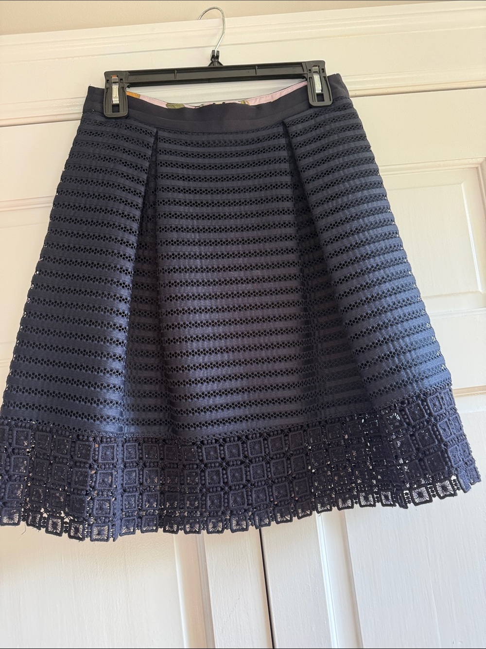 Ted Baker Navy Eyelet A-Line Skirt